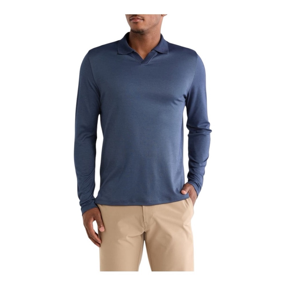 Robert Barakett Adison Long Sleeve Johnny Collar Polo Navy Men’s Size XXL